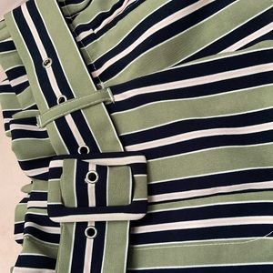 A comfy trendy Capri/pant striped blue green .